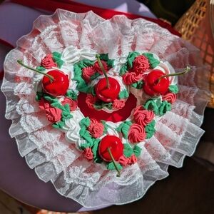 Heart-Shaped Cherry Decor Crossbody Bag